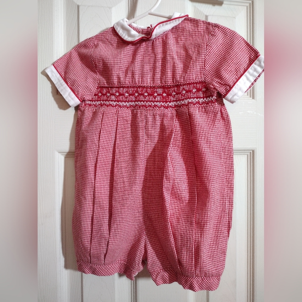 ORIENT EXPRESSED Unisex ROMPER 6 months RED PLAID SMOCKED gingham